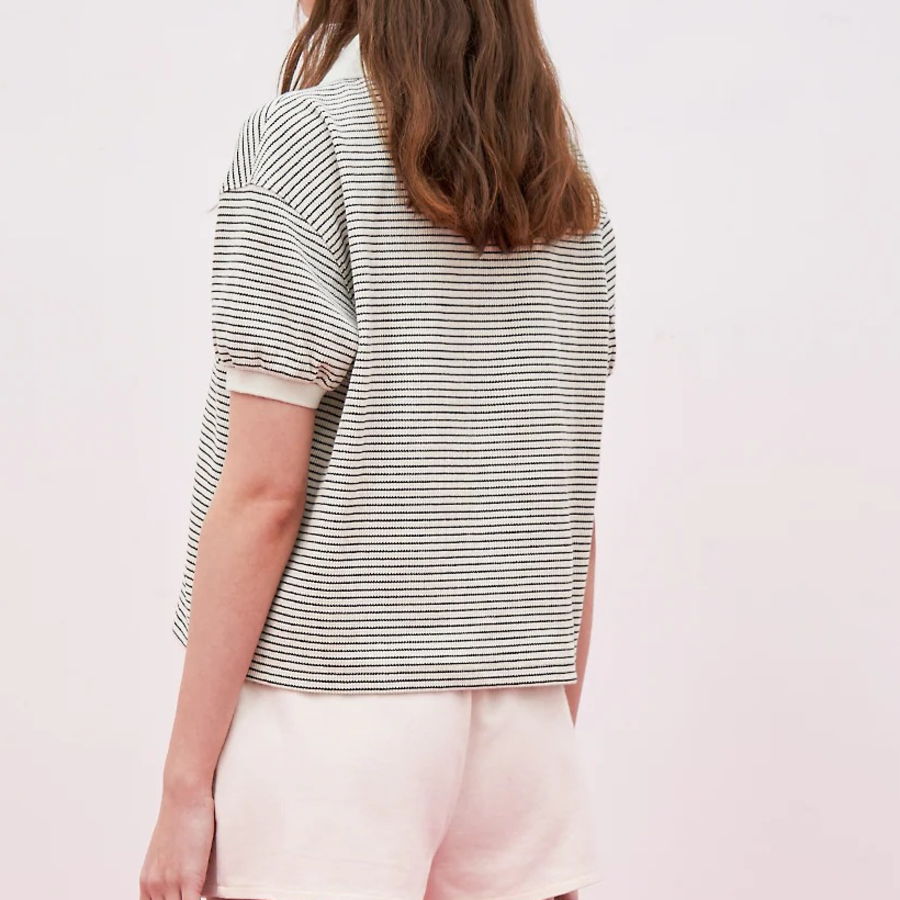 8 seconds Striped Short Sleeve Sweatshirt — Beige