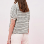 8 seconds Striped Short Sleeve Sweatshirt — Beige