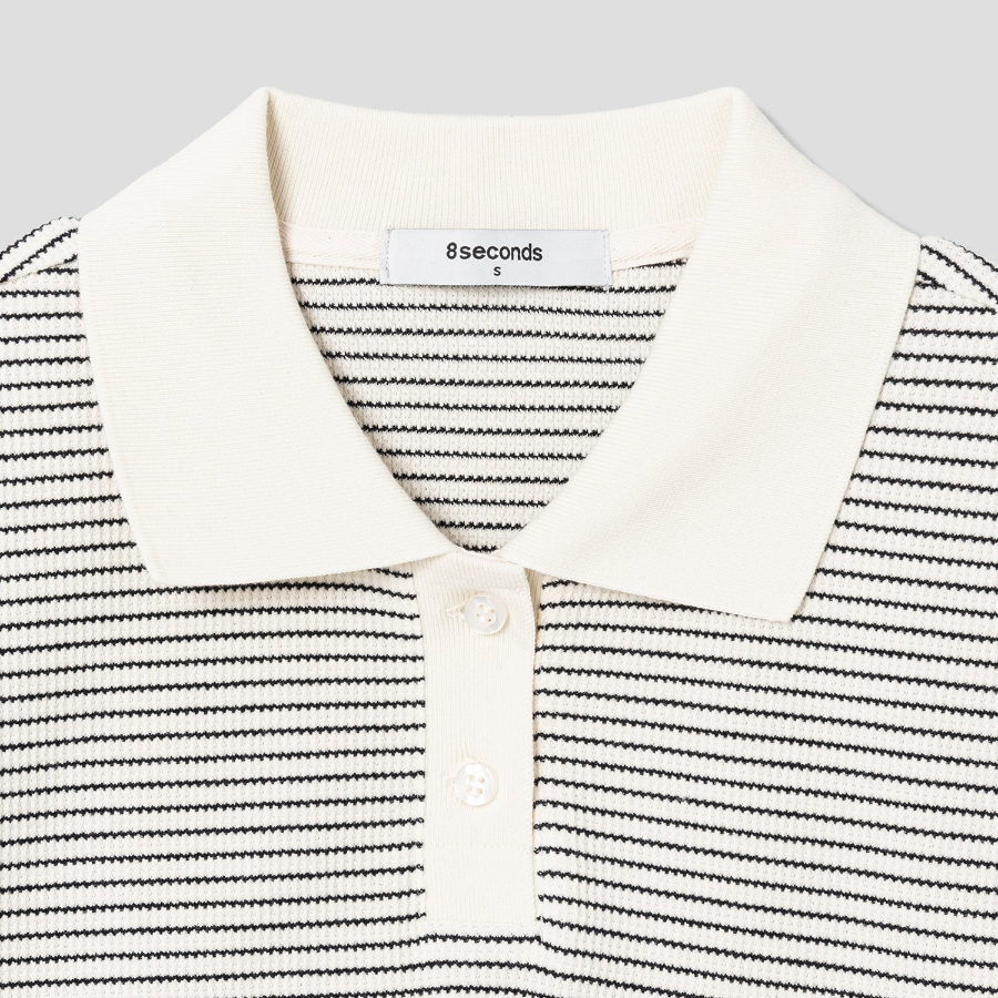 8 seconds Striped Short Sleeve Sweatshirt — Beige