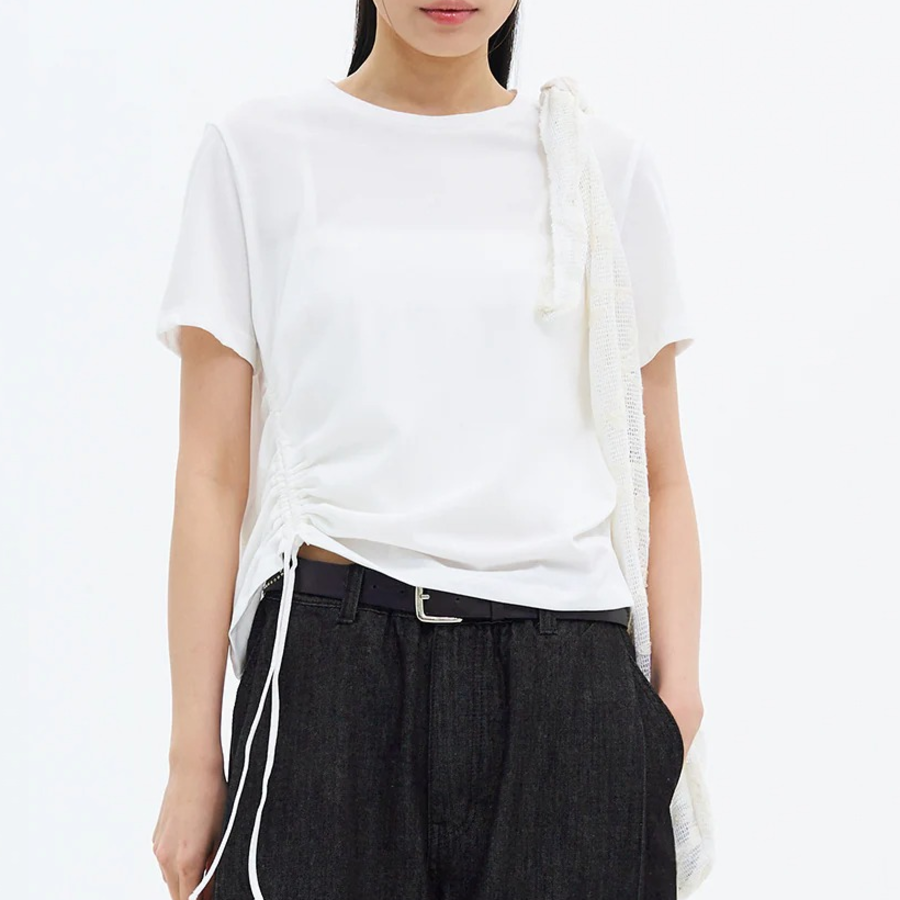 8 seconds Side String Short Sleeve T-shirt — White