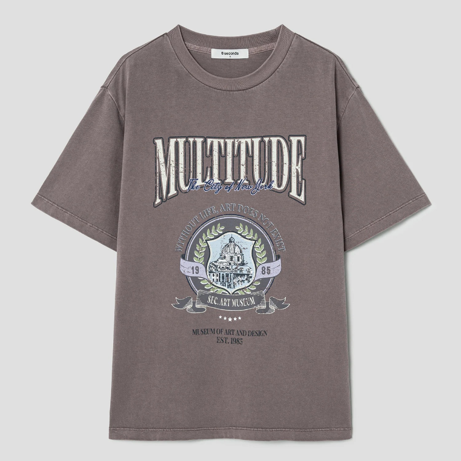 8 seconds Garment-Dyed Loose Fit T-shirt — Brown