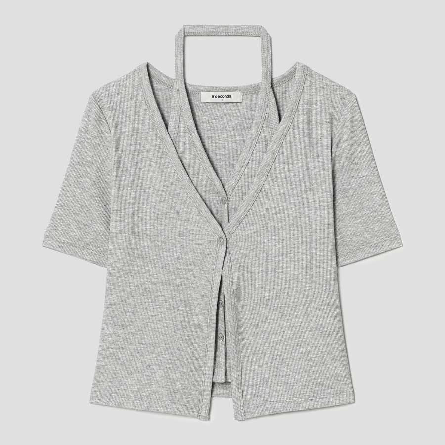 8 seconds Layered Jersey Cardigan — Grey