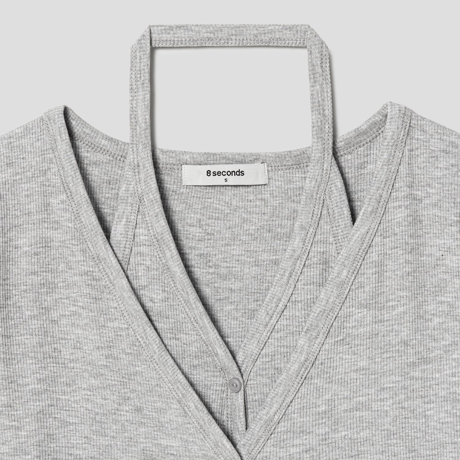 8 seconds Layered Jersey Cardigan — Grey