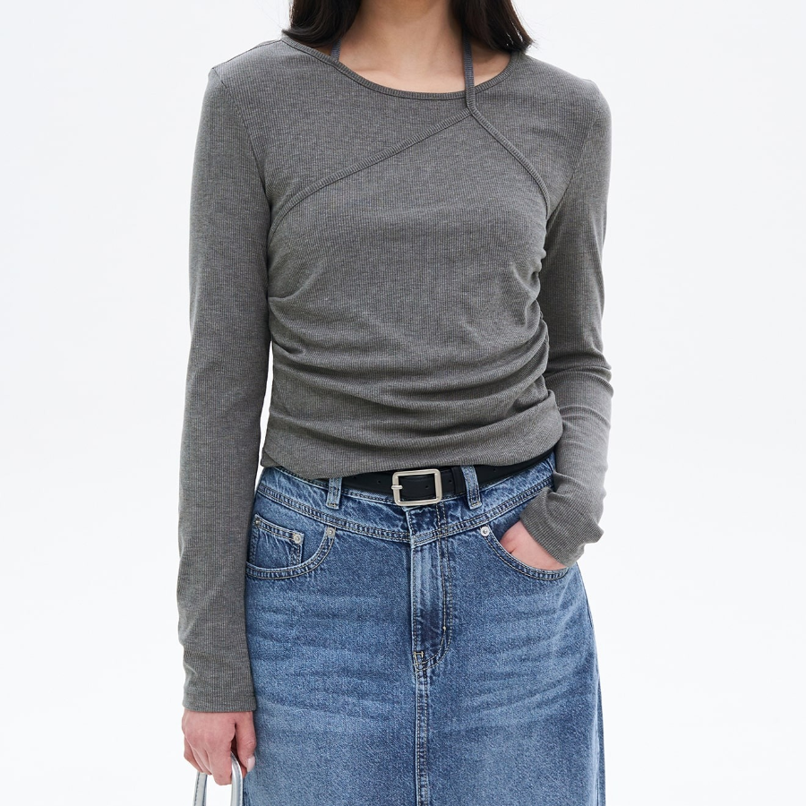 8 seconds Layered Halter Jersey Top — Grey