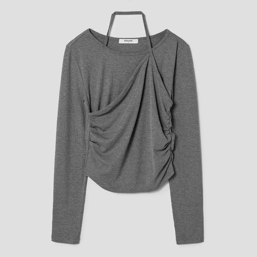 8 seconds Layered Halter Jersey Top — Grey