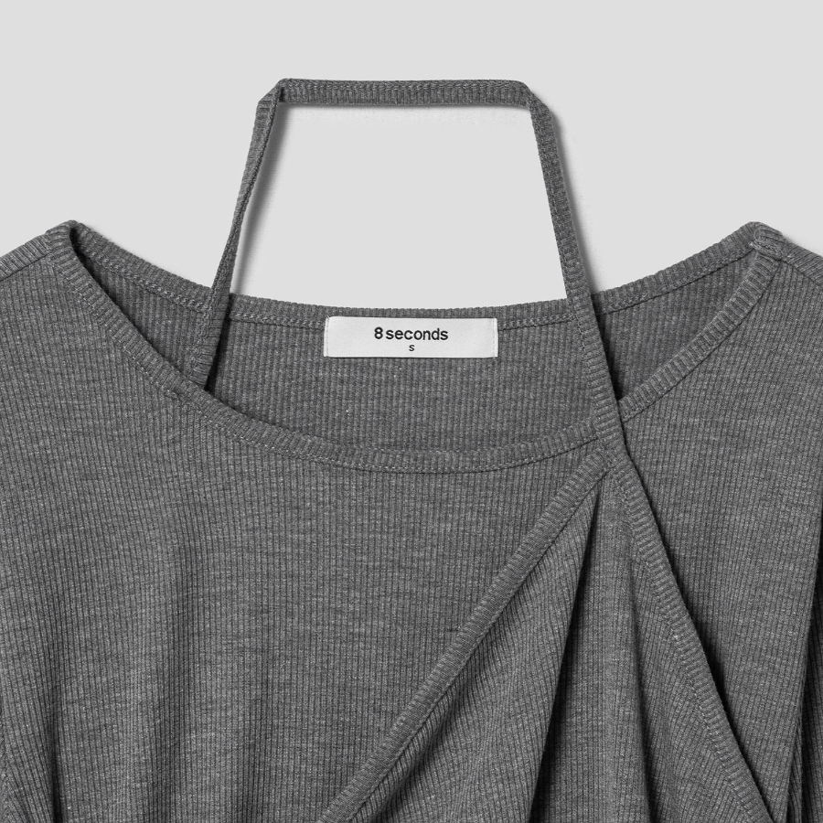 8 seconds Layered Halter Jersey Top — Grey