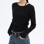 8 seconds Layered Halter Jersey Top — Black