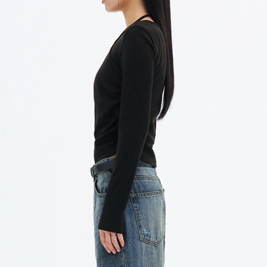 8 seconds Layered Halter Jersey Top — Black