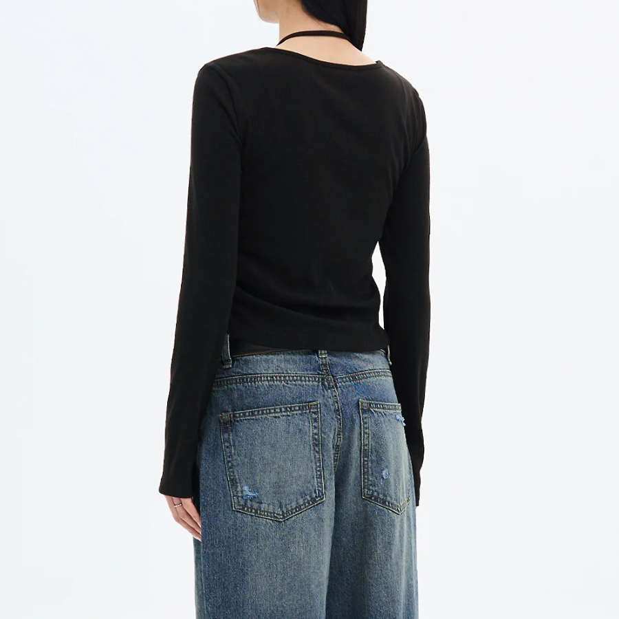 8 seconds Layered Halter Jersey Top — Black