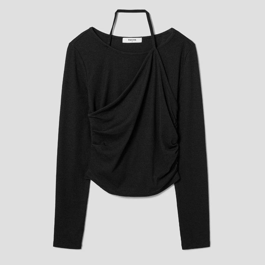 8 seconds Layered Halter Jersey Top — Black