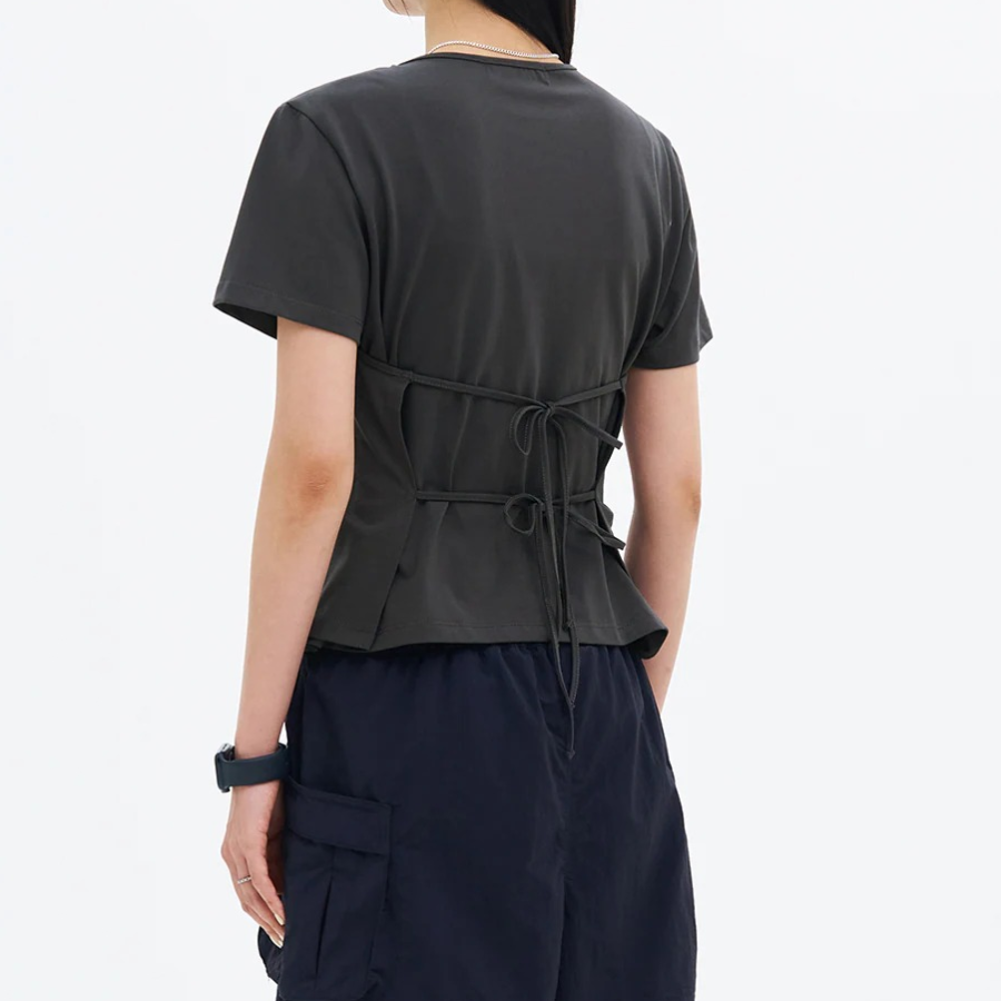 8 seconds Front Layered Short Sleeve T-shirt — Ash