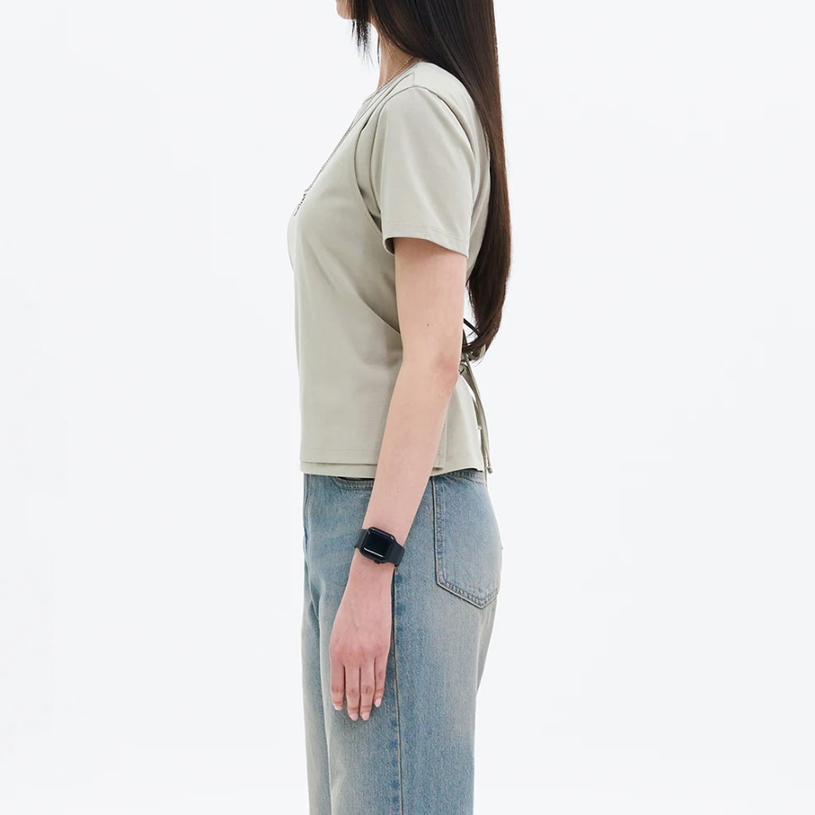 8 seconds Front Layered Short Sleeve T-shirt — Khaki