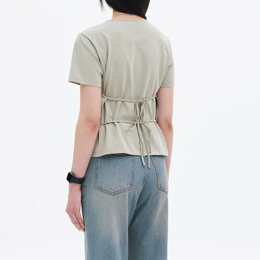 8 seconds Front Layered Short Sleeve T-shirt — Khaki