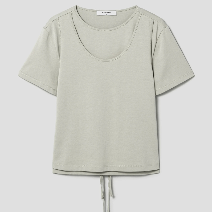 8 seconds Front Layered Short Sleeve T-shirt — Khaki