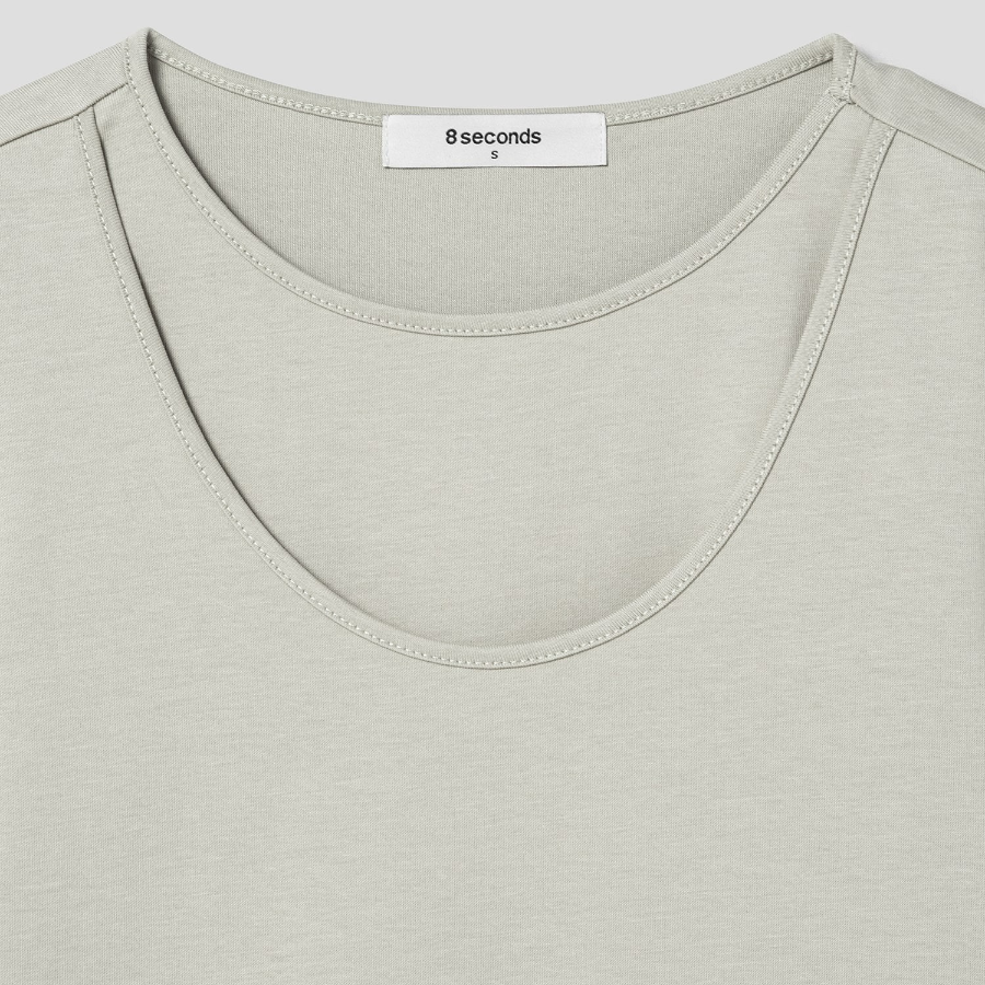 8 seconds Front Layered Short Sleeve T-shirt — Khaki