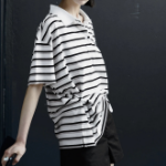 8 seconds Stripe Shirred Side Piqué T-shirt — White