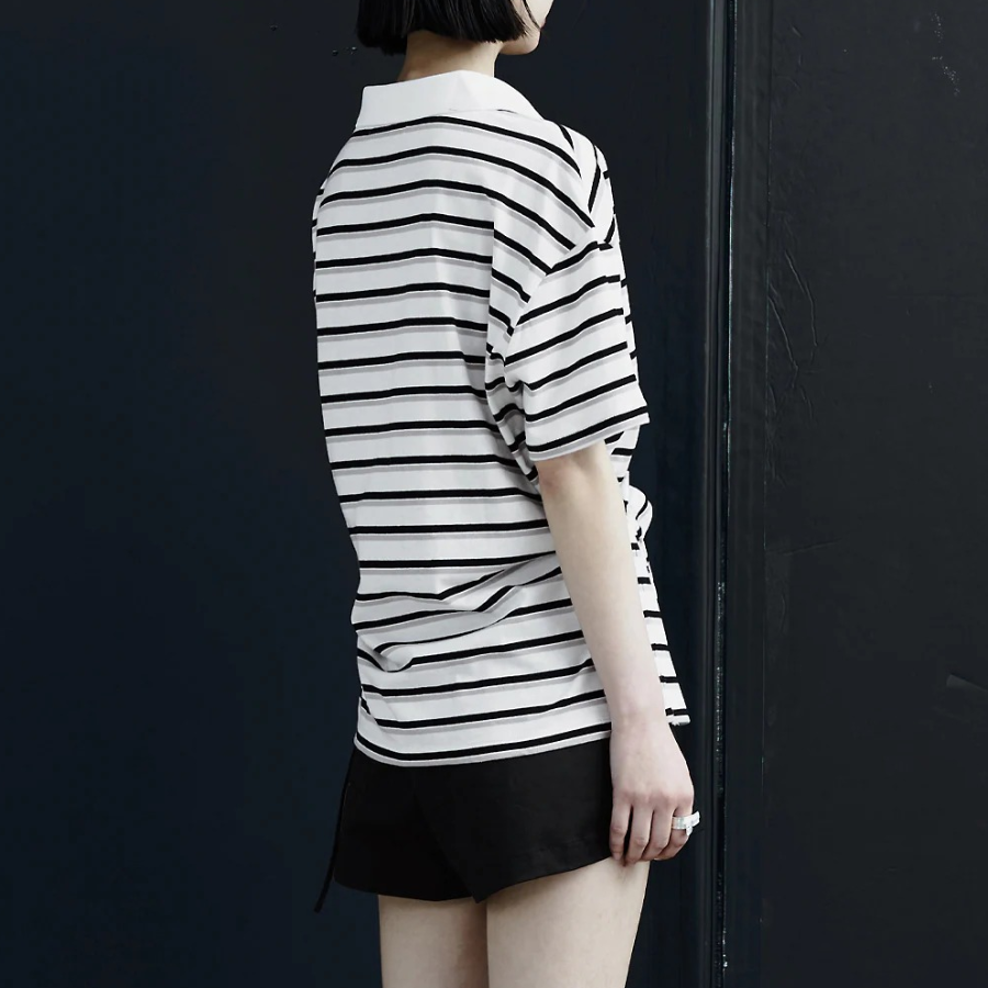 8 seconds Stripe Shirred Side Piqué T-shirt — White