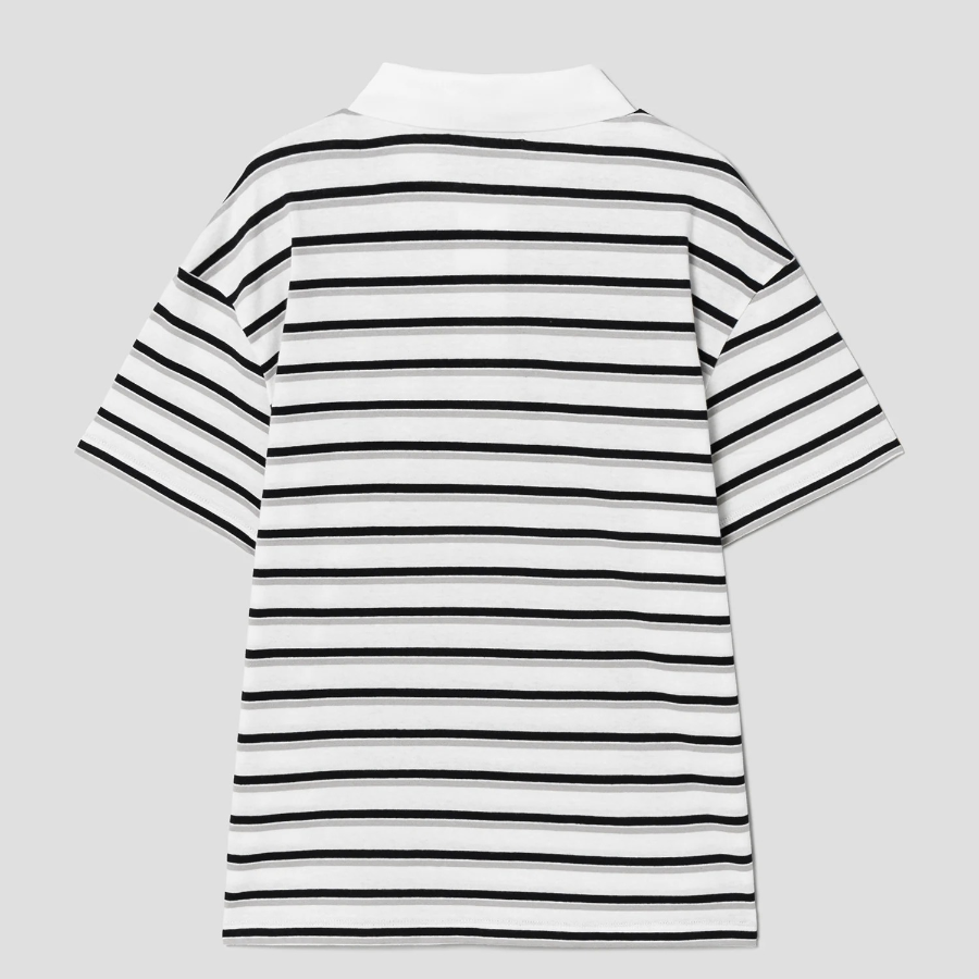 8 seconds Stripe Shirred Side Piqué T-shirt — White
