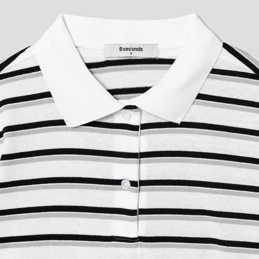 8 seconds Stripe Shirred Side Piqué T-shirt — White