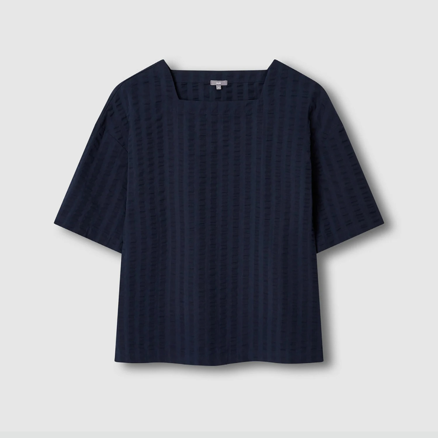 JAJU Textured Short Sleeve Blouse – Navy