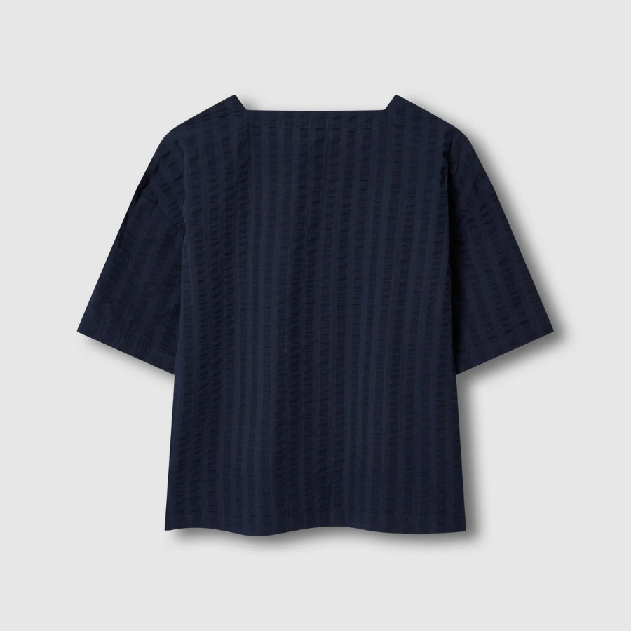 JAJU Textured Short Sleeve Blouse – Navy