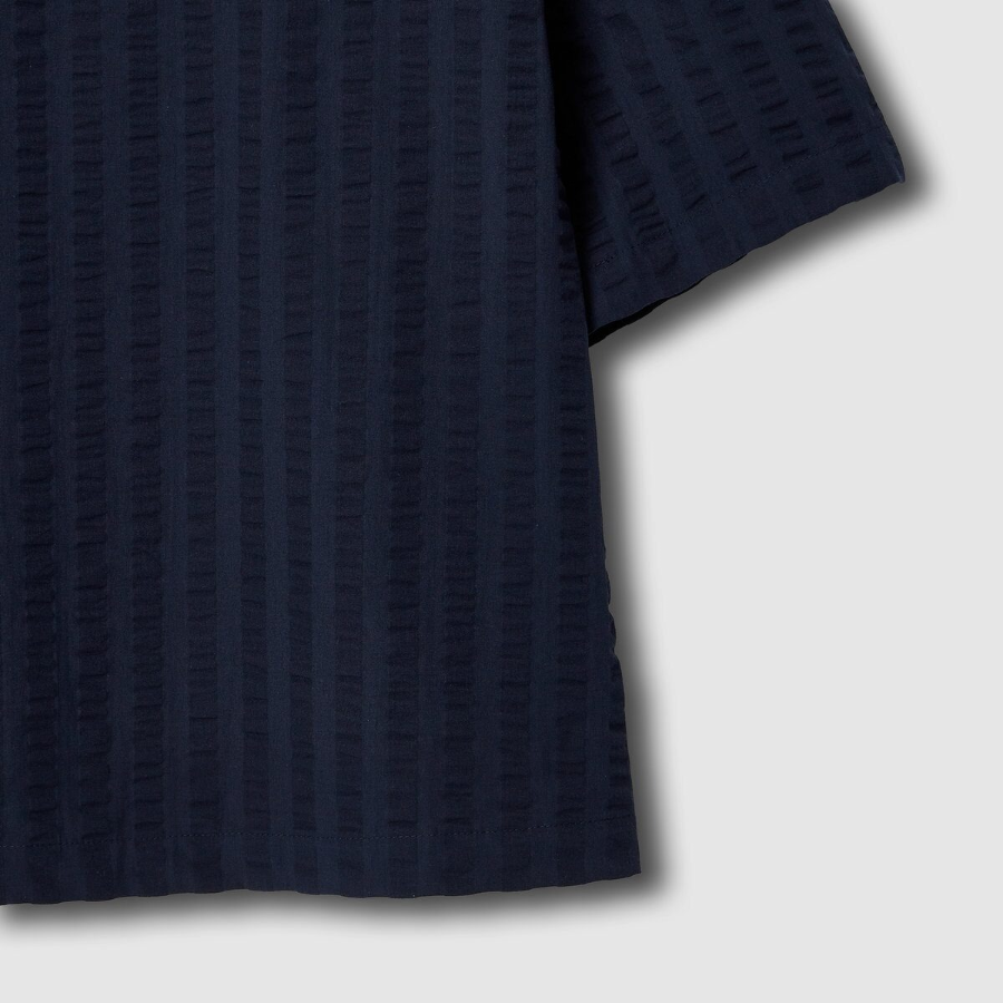 JAJU Textured Short Sleeve Blouse – Navy