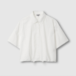 JAJU Textured Short Sleeve String Shirt – White