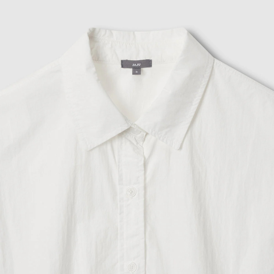 JAJU Textured Short Sleeve String Shirt – White