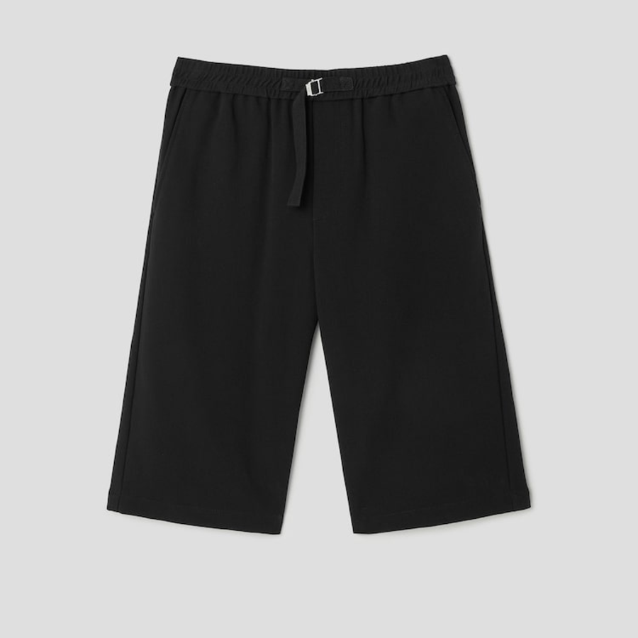 ami Belted Elasticated Large Shorts – Wool Gabardine Black