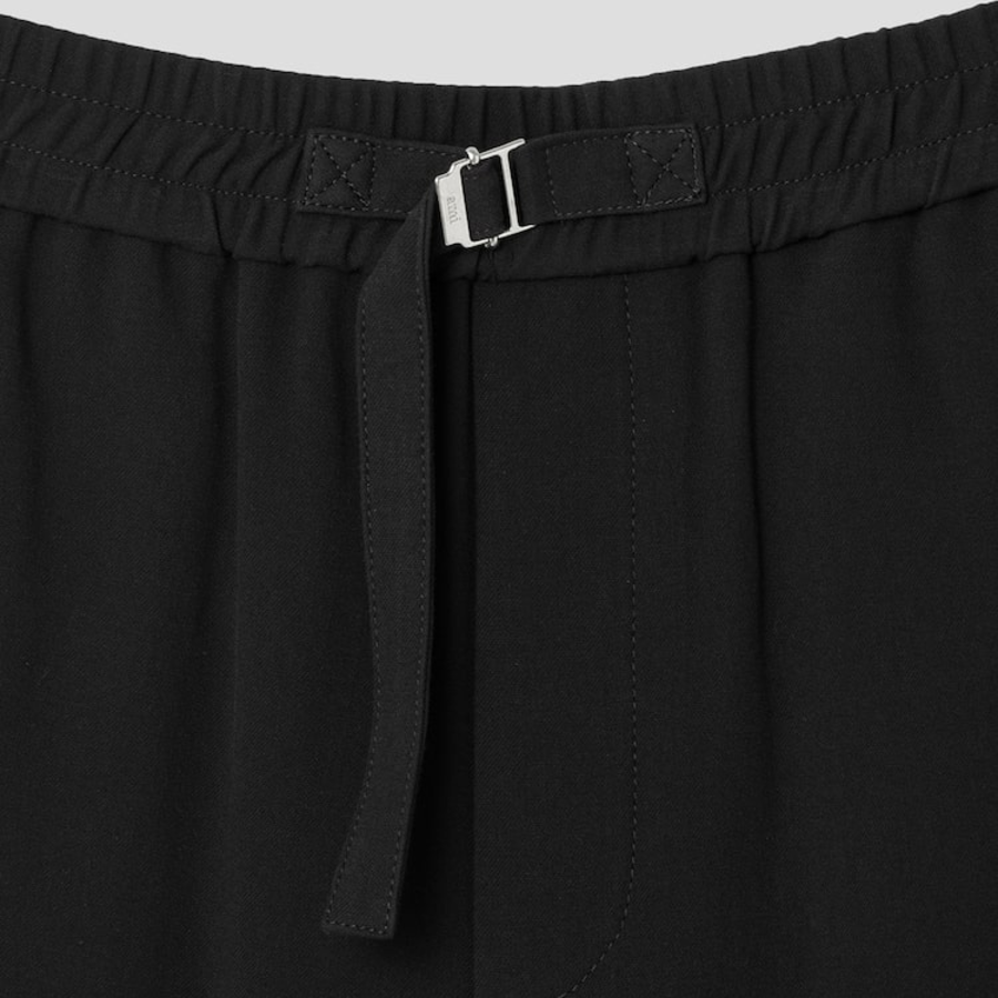 ami Belted Elasticated Large Shorts – Wool Gabardine Black