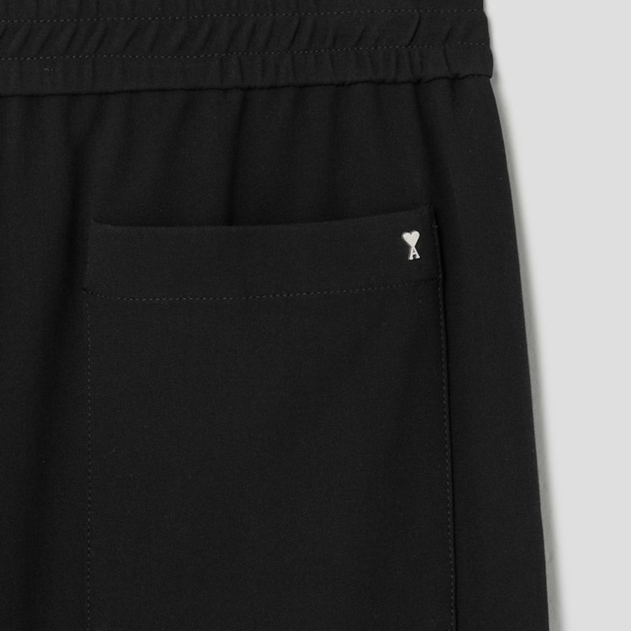 ami Belted Elasticated Large Shorts – Wool Gabardine Black