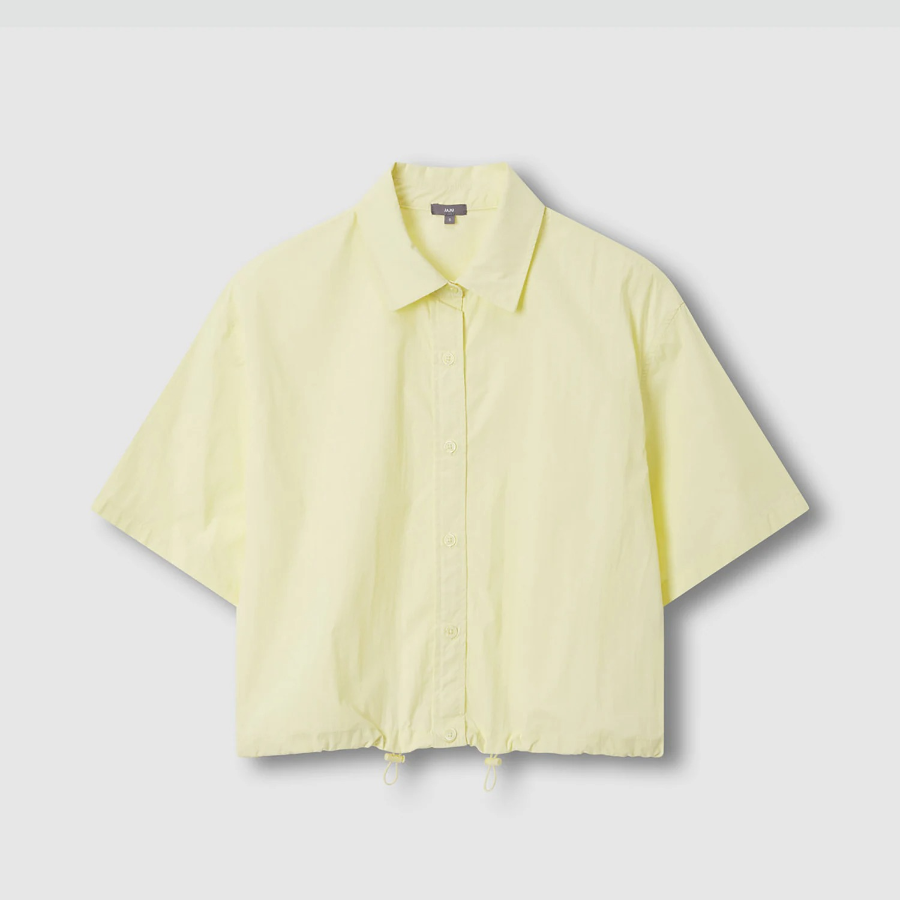 JAJU Square-Texture Short Sleeve String Shirt – Yellow