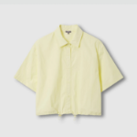 JAJU Square-Texture Short Sleeve String Shirt – Yellow