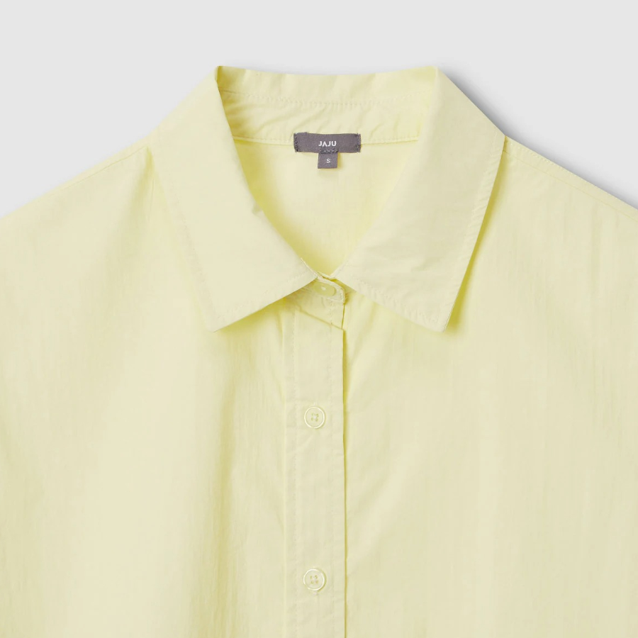 JAJU Square-Texture Short Sleeve String Shirt – Yellow