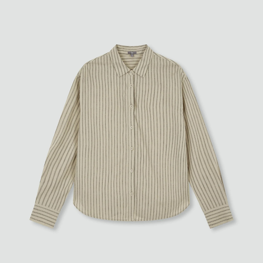 JAJU Linen-Blend Long Sleeve Shirt – Dark Beige