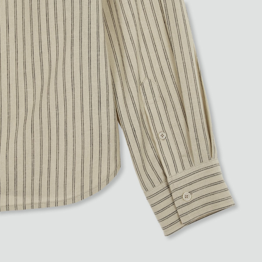 JAJU Linen-Blend Long Sleeve Shirt – Dark Beige