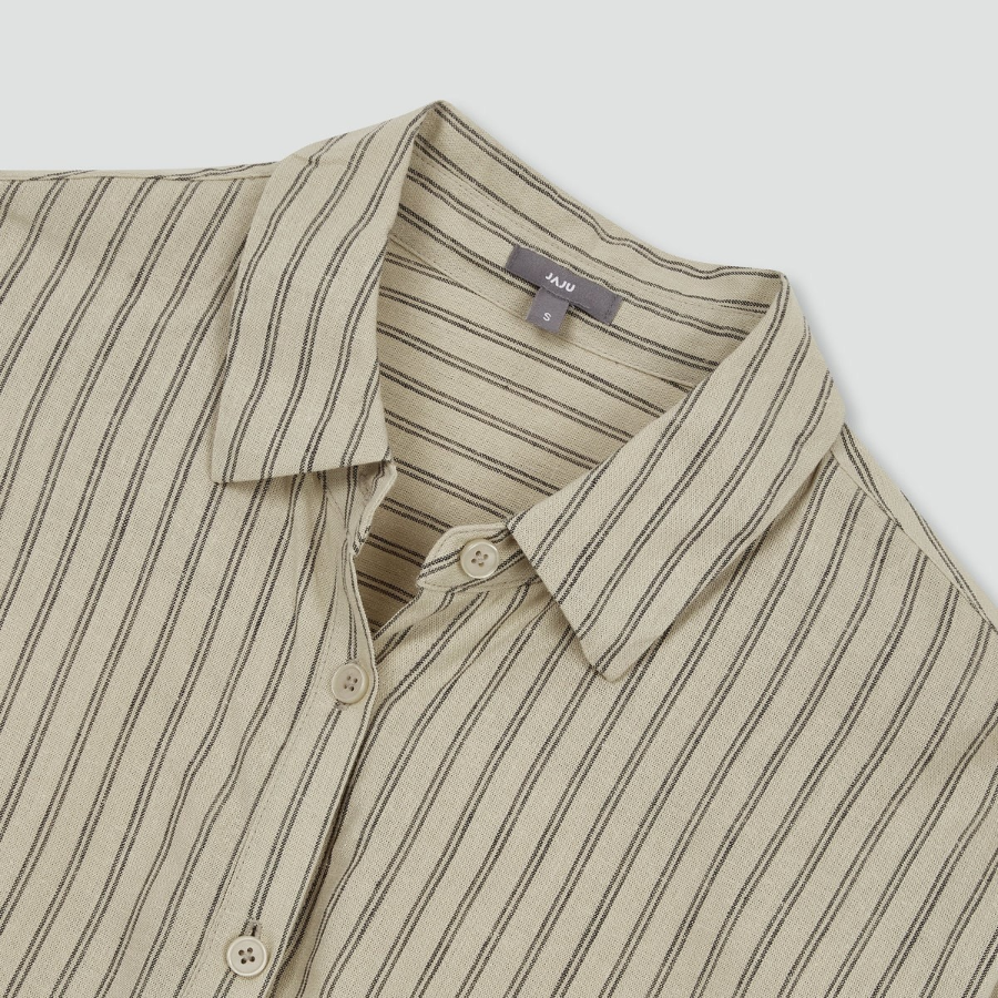 JAJU Linen-Blend Long Sleeve Shirt – Dark Beige