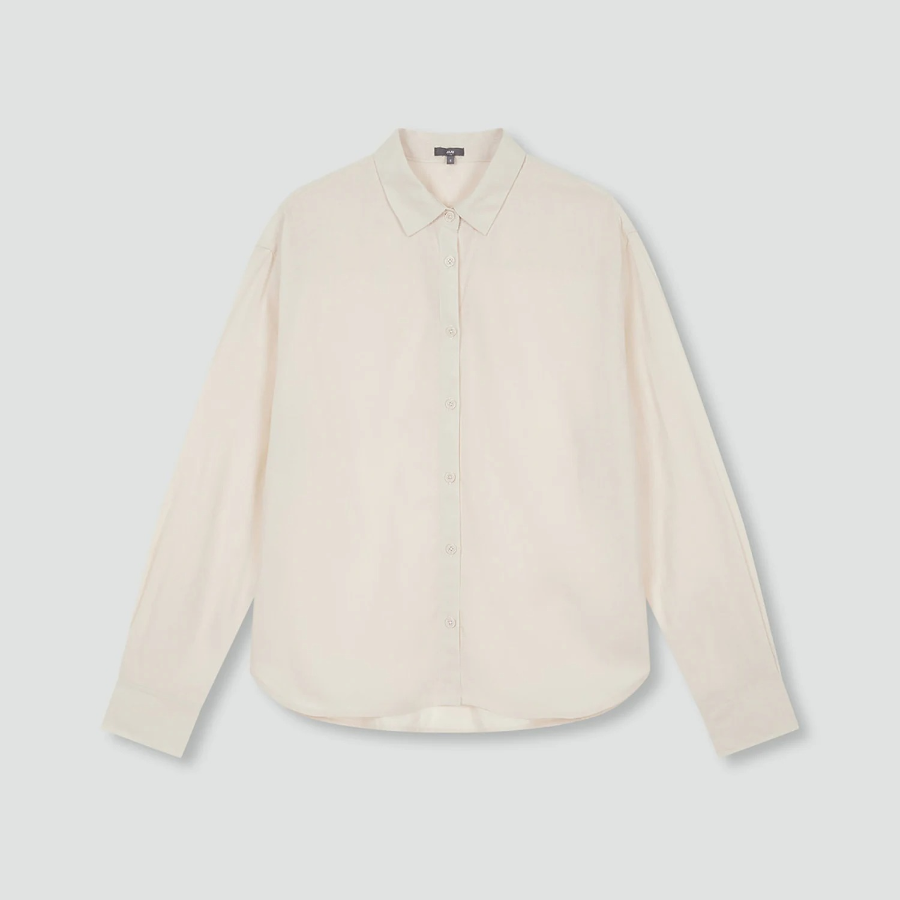 JAJU Linen-Blend Long Sleeve Shirt – Ivory