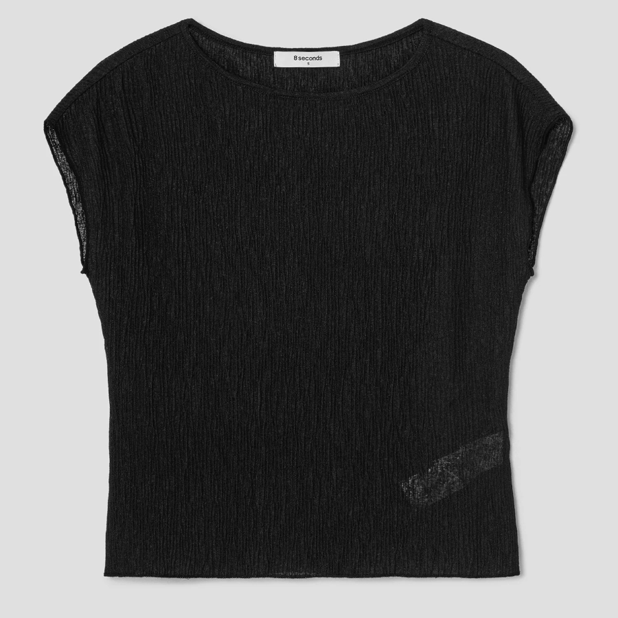 8 seconds Crinkled Short Sleeve T-shirt — Black