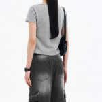 8 seconds Waffle Solid Square Neck T-shirt — Grey