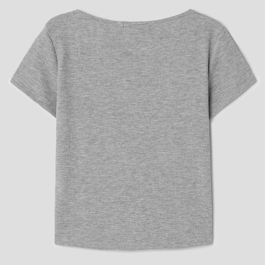 8 seconds Waffle Solid Square Neck T-shirt — Grey