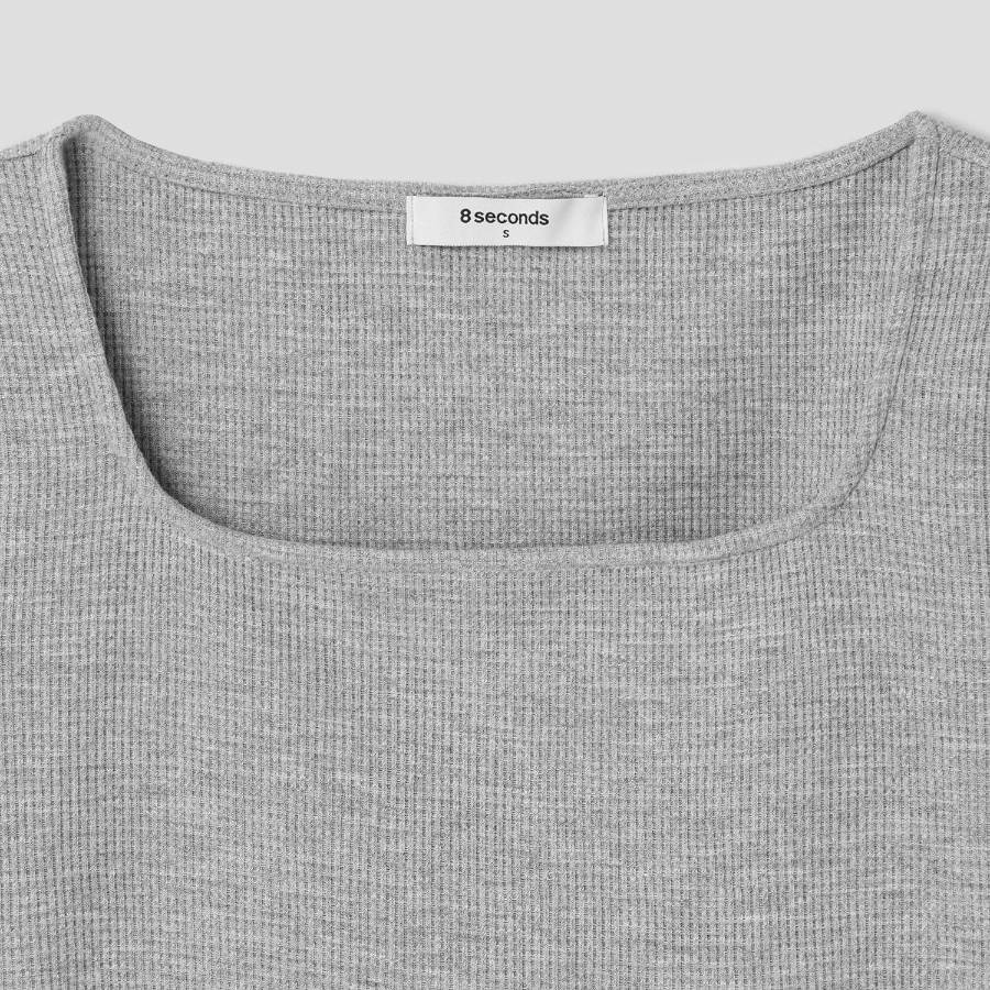 8 seconds Waffle Solid Square Neck T-shirt — Grey