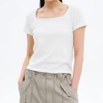 8 seconds Waffle Solid Square Neck T-shirt — Ivory