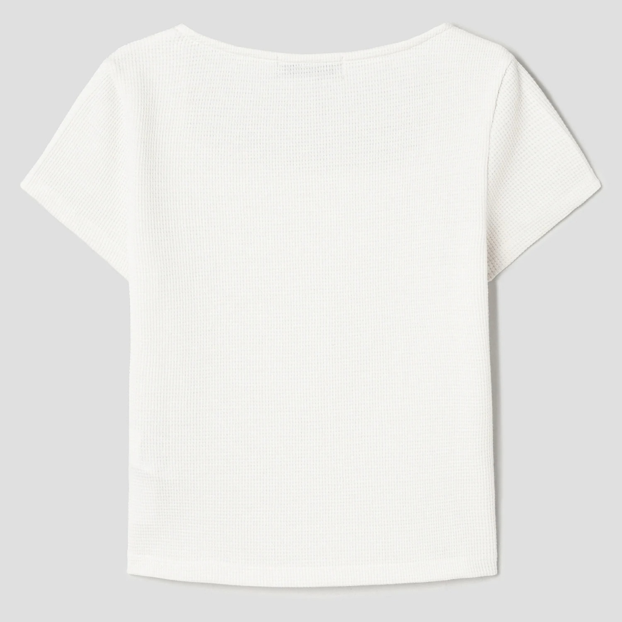 8 seconds Waffle Solid Square Neck T-shirt — Ivory