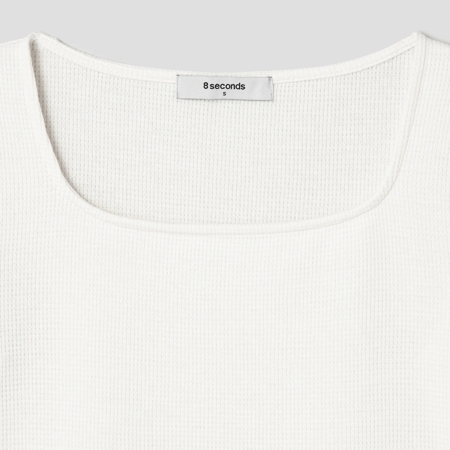 8 seconds Waffle Solid Square Neck T-shirt — Ivory