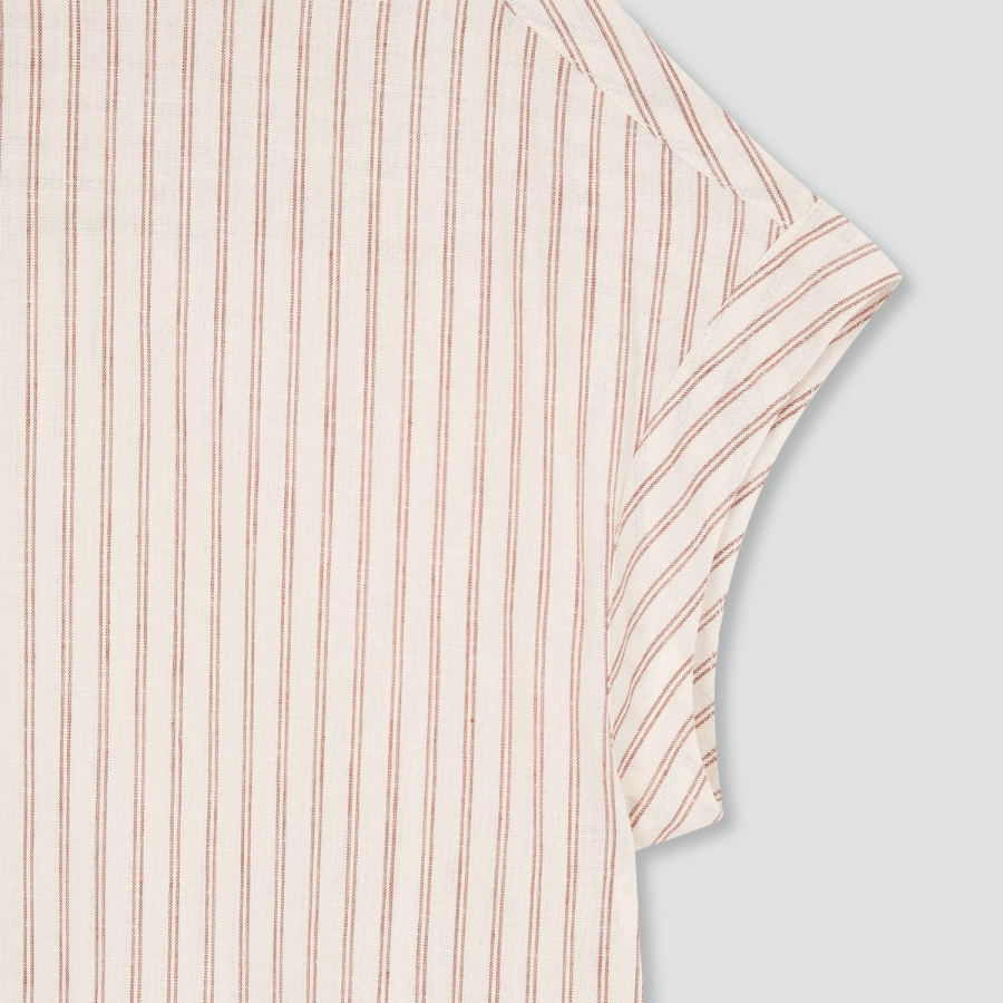 JAJU Linen Blended Cap Sleeve Shirt – Light Brown