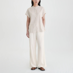 JAJU Linen Blended Cap Sleeve Shirt – Light Brown