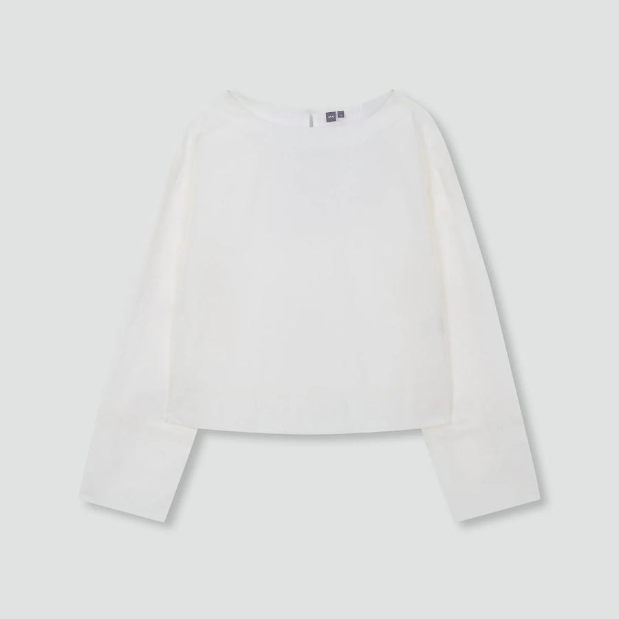 JAJU Cotton Tunic Long Sleeve Blouse – White