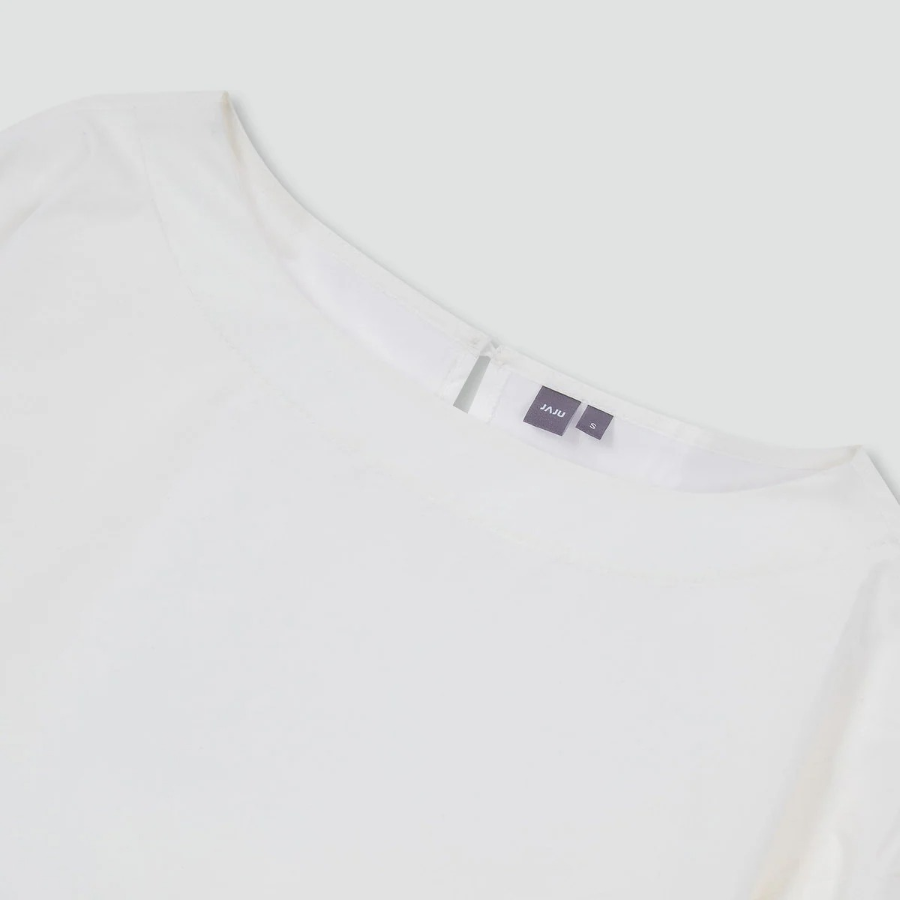 JAJU Cotton Tunic Long Sleeve Blouse – White