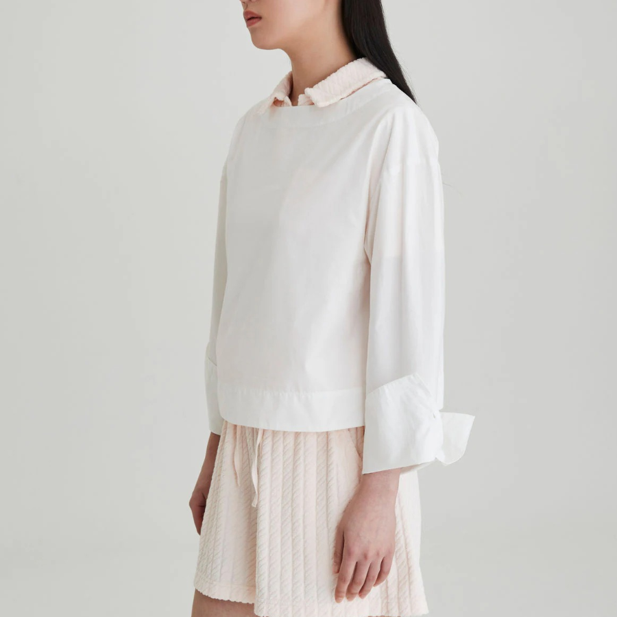 JAJU Cotton Tunic Long Sleeve Blouse – White